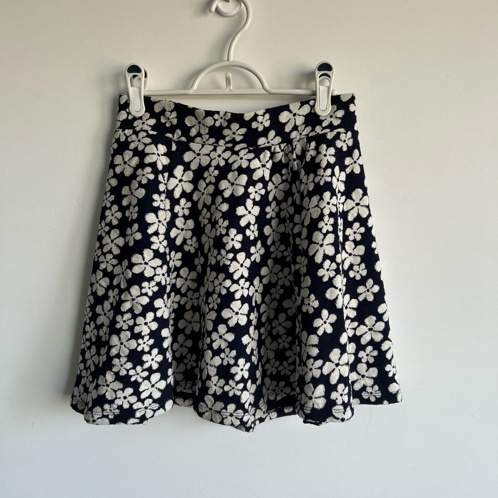 H&M Navy & White Floral Skater | Cottagecore A-Line Mini | Size Small